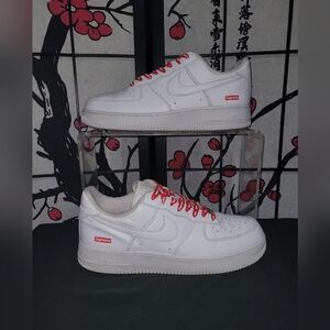 Nike Air Force 1 Supreme White and Red Sneakers